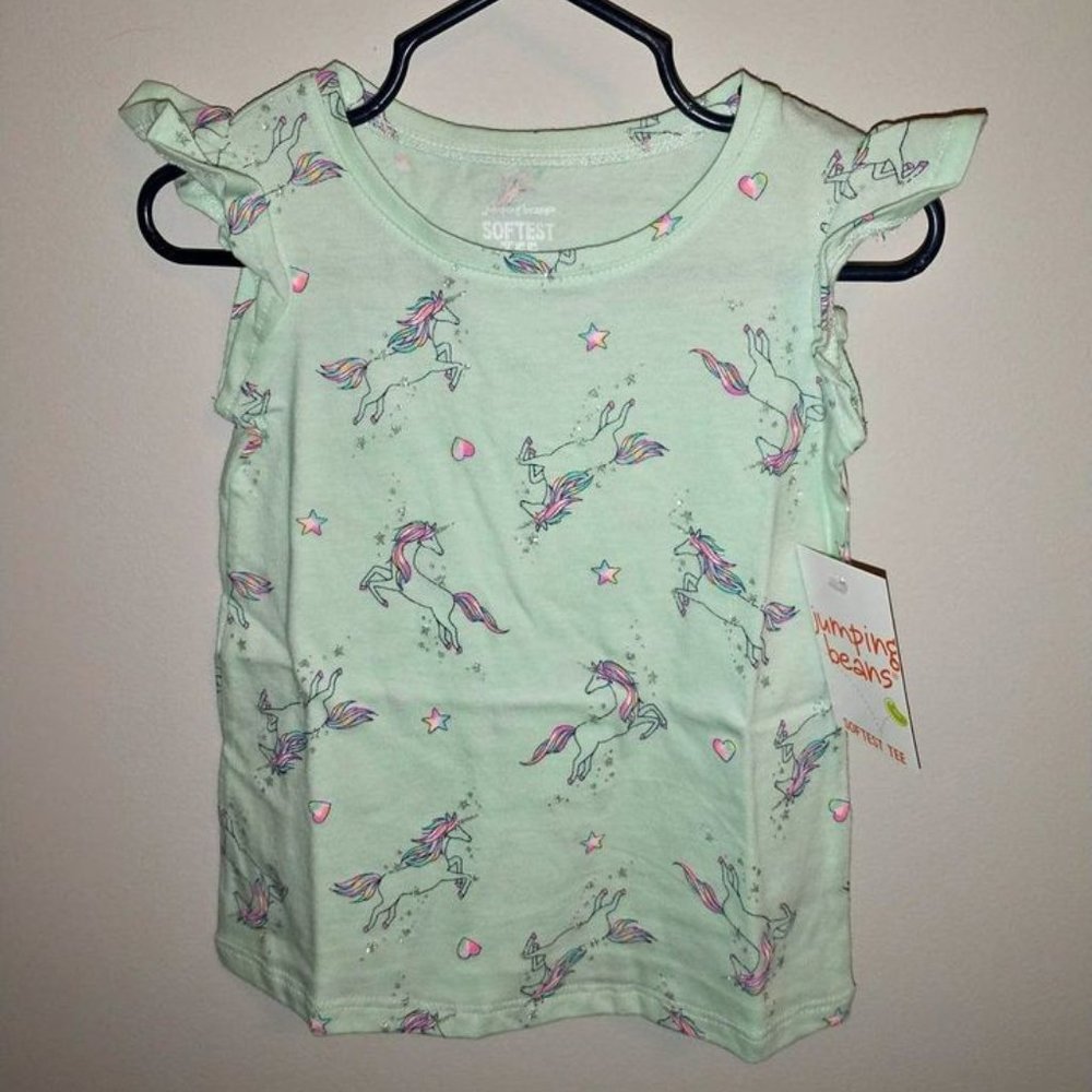 Jumping Beans baby toddler girl shirt mint Green unicorns stars 18 month K-065